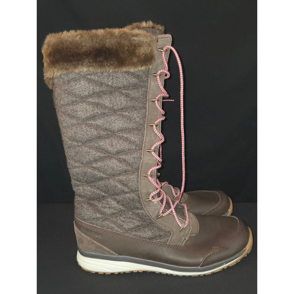 Salomon Women's Brown Quilted Wool Winter Snow Boots Fur Trim Lace Up Zip Size 8